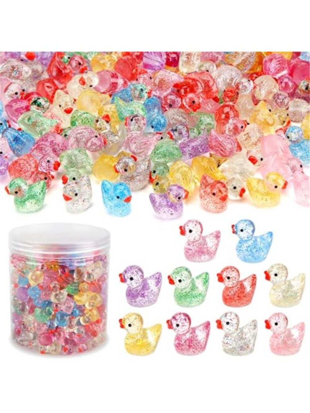 240 Pcs Glitter Mini Resin Ducks, Tiny Small Plastic Ducks Figures to Hide